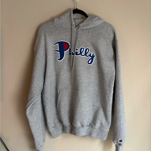 Champion Philly Philadelphia Stitched Logo Hoodie Sweatshirt Size Medium - Picture 3 of 7